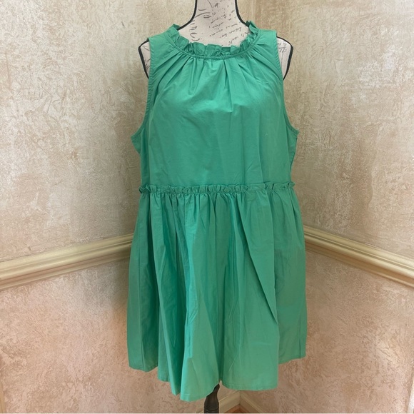 MANGO Women's Gathered Details Babydoll Cotton Dress Green lined Sz 10 - Picture 2 of 12